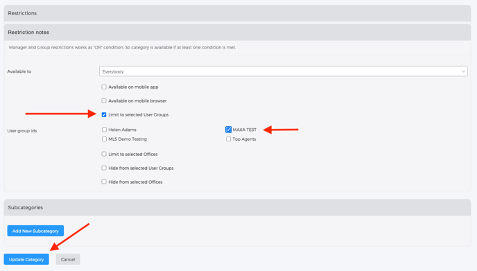 Restrictions > User Groups