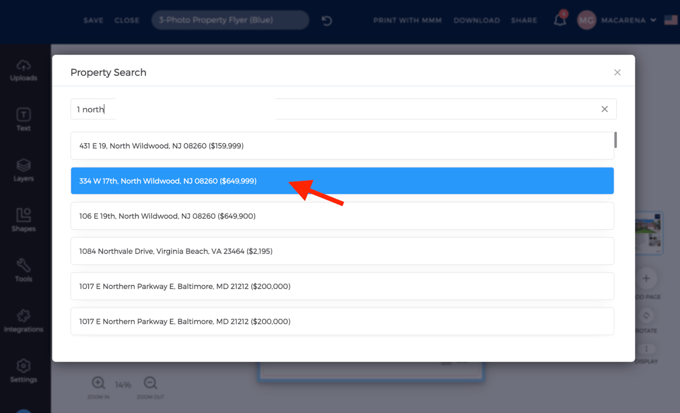 How to pull a listing from the MLS while editing a design